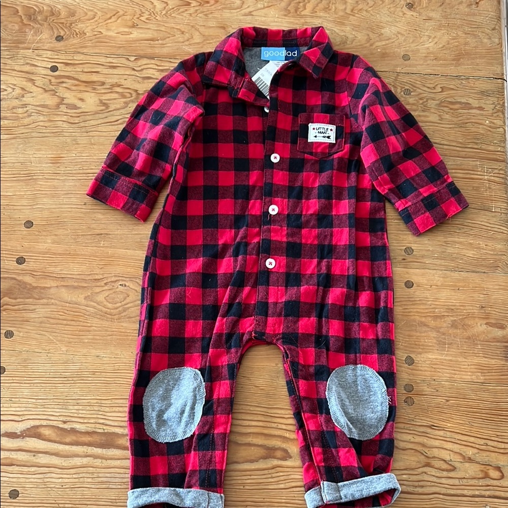Good Lad Red and Black Plaid Footies with Knee Patches